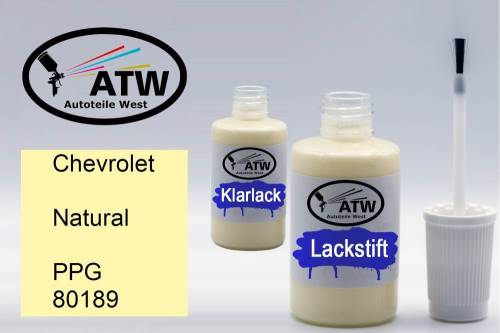 Chevrolet, Natural, PPG 80189: 20ml Lackstift + 20ml Klarlack - Set, von ATW Autoteile West.